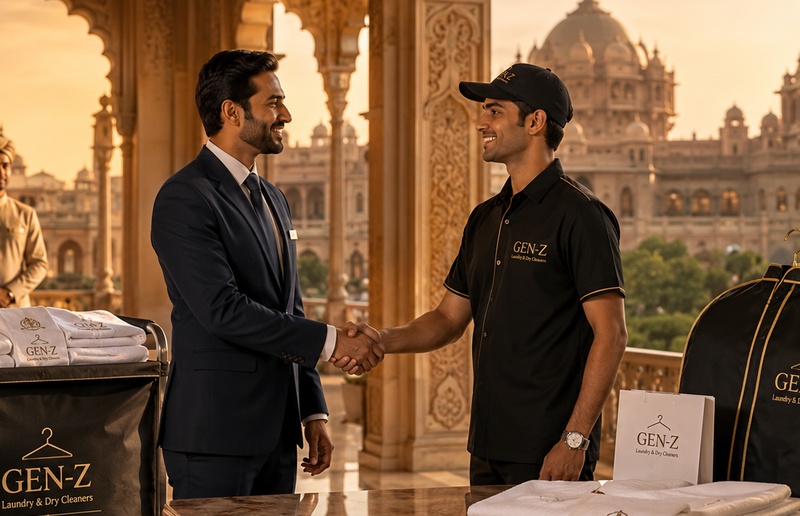 Gen-Z Laundry specialist serving luxury hotel guest in Jodhpur